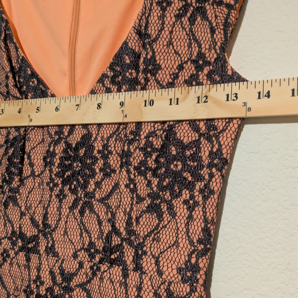French Connection Peach Dress with Black Lace Overlay - Picture 5 of 8